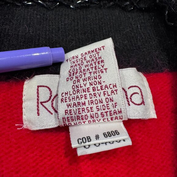 Rosanna Red Black Beaded Collar Lambswool Angora Glamorous Downtown Cardigan L - Picture 6 of 12